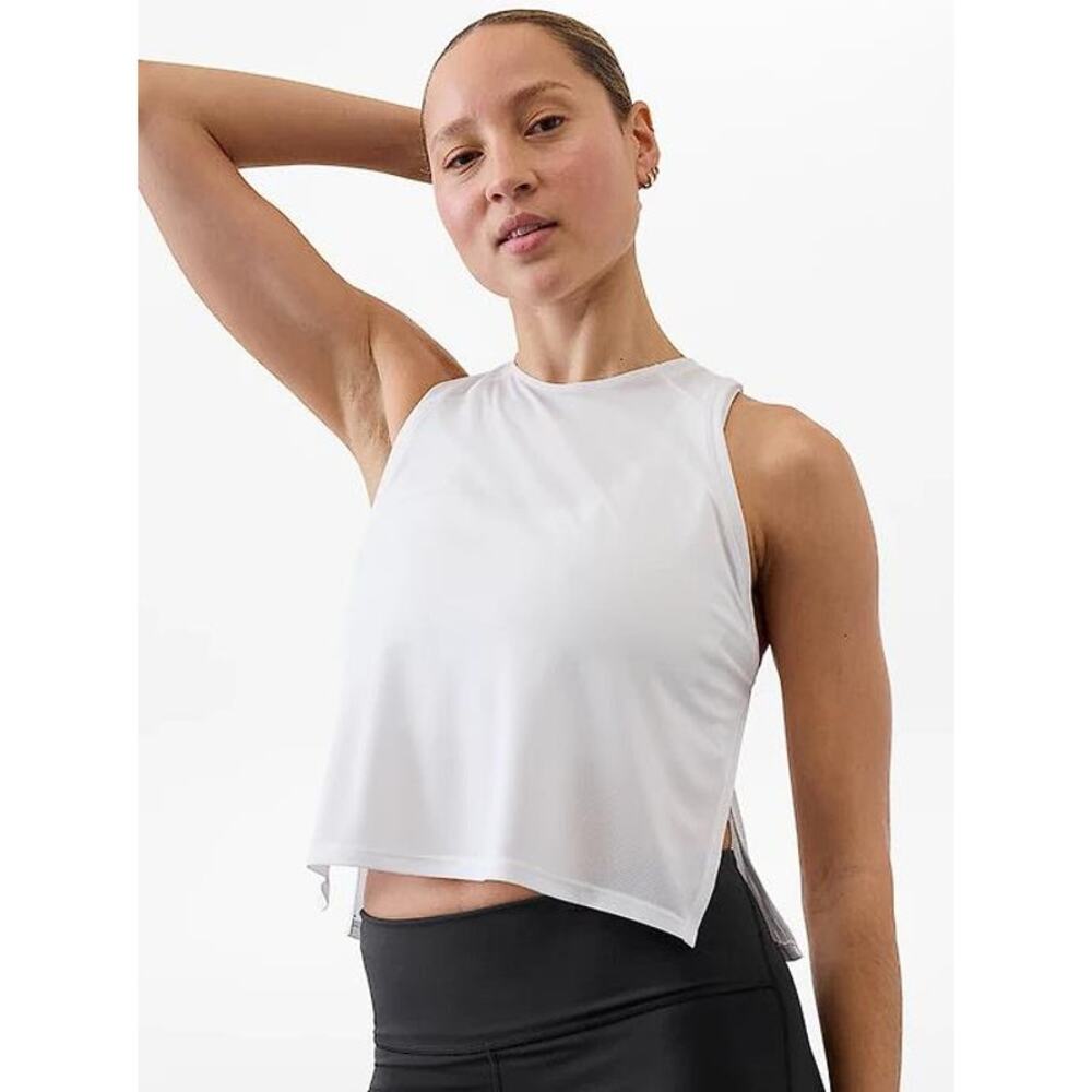ATHLETA Women's Grid Knit Singlet Tank Size S In Bright White